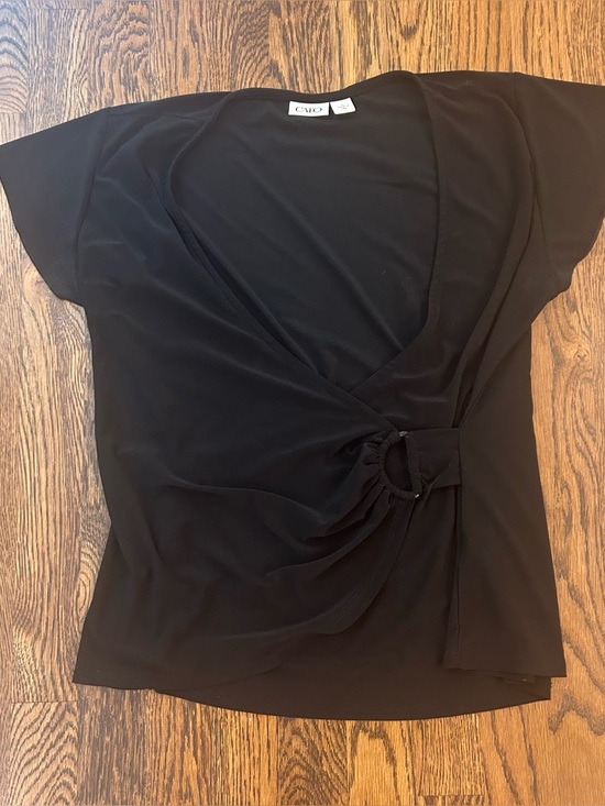 Cato Tops - Vintage Cato Black O-Ring Draped Wrap Top
